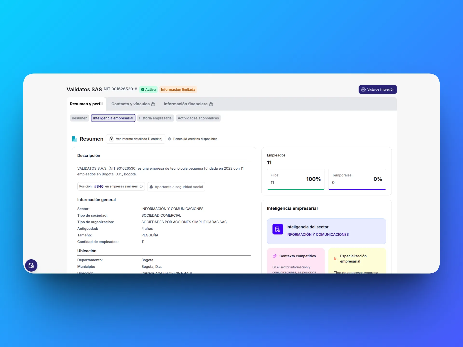 Informe por pestañas